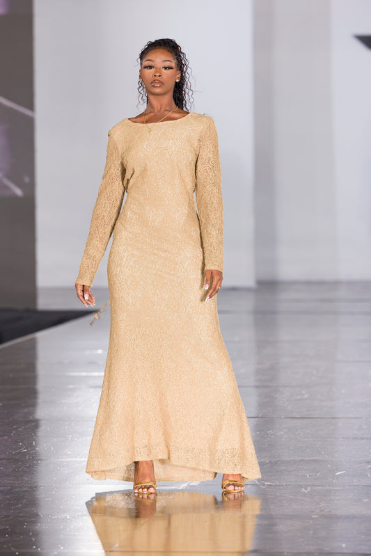 Gold Lace Evening Gown